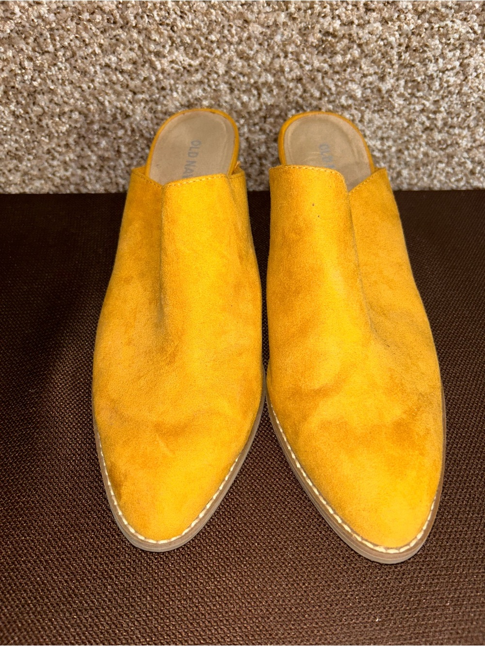 Old Navy Mustard Yellow Suede Slip-On Mules